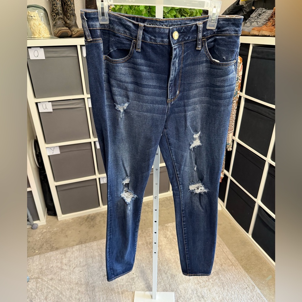 American Eagle Distressed Next Level Stretch Hi-Rise Skinny Jeans Long Tall